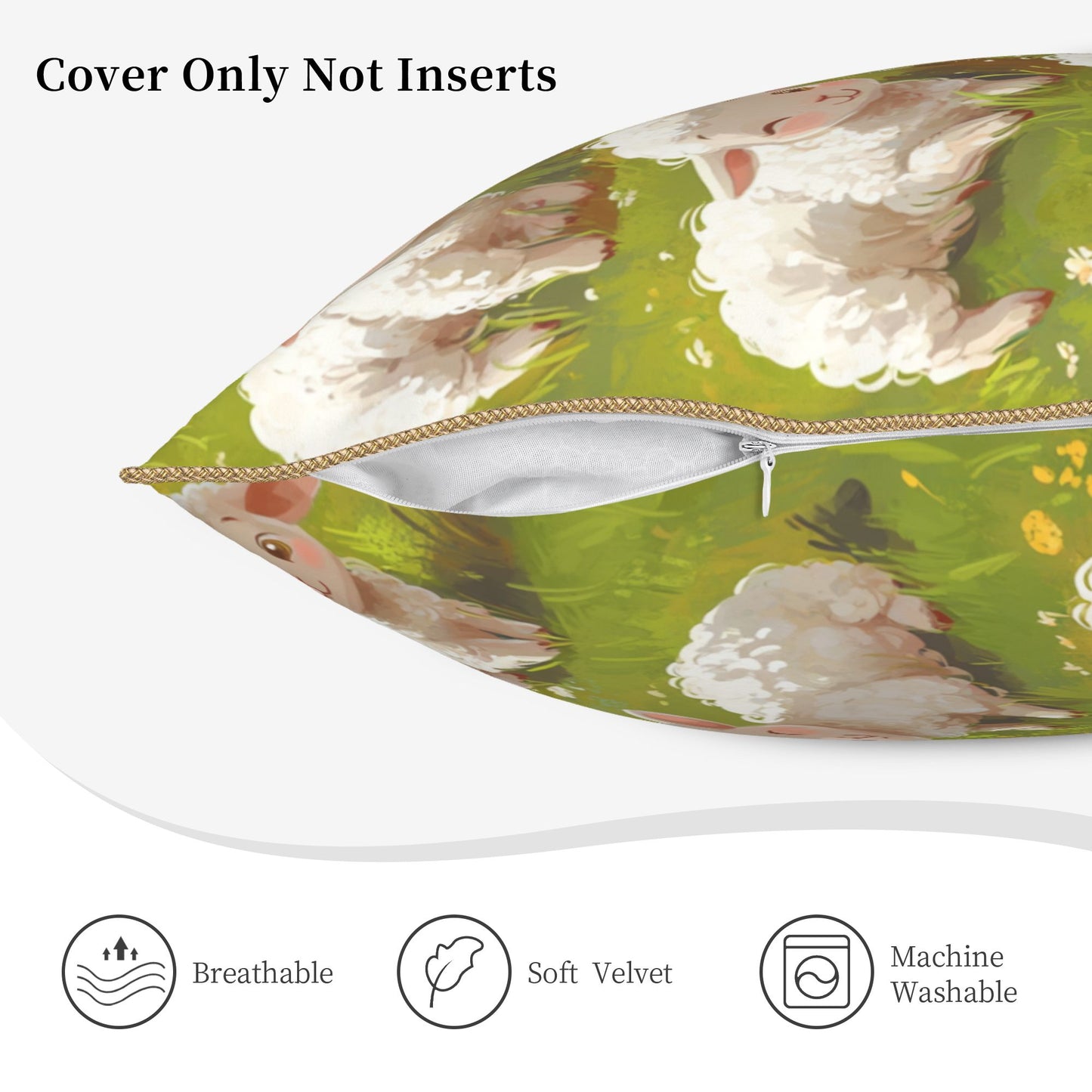 Whimsical Meadow Lambs Digital Print Pillow Cover