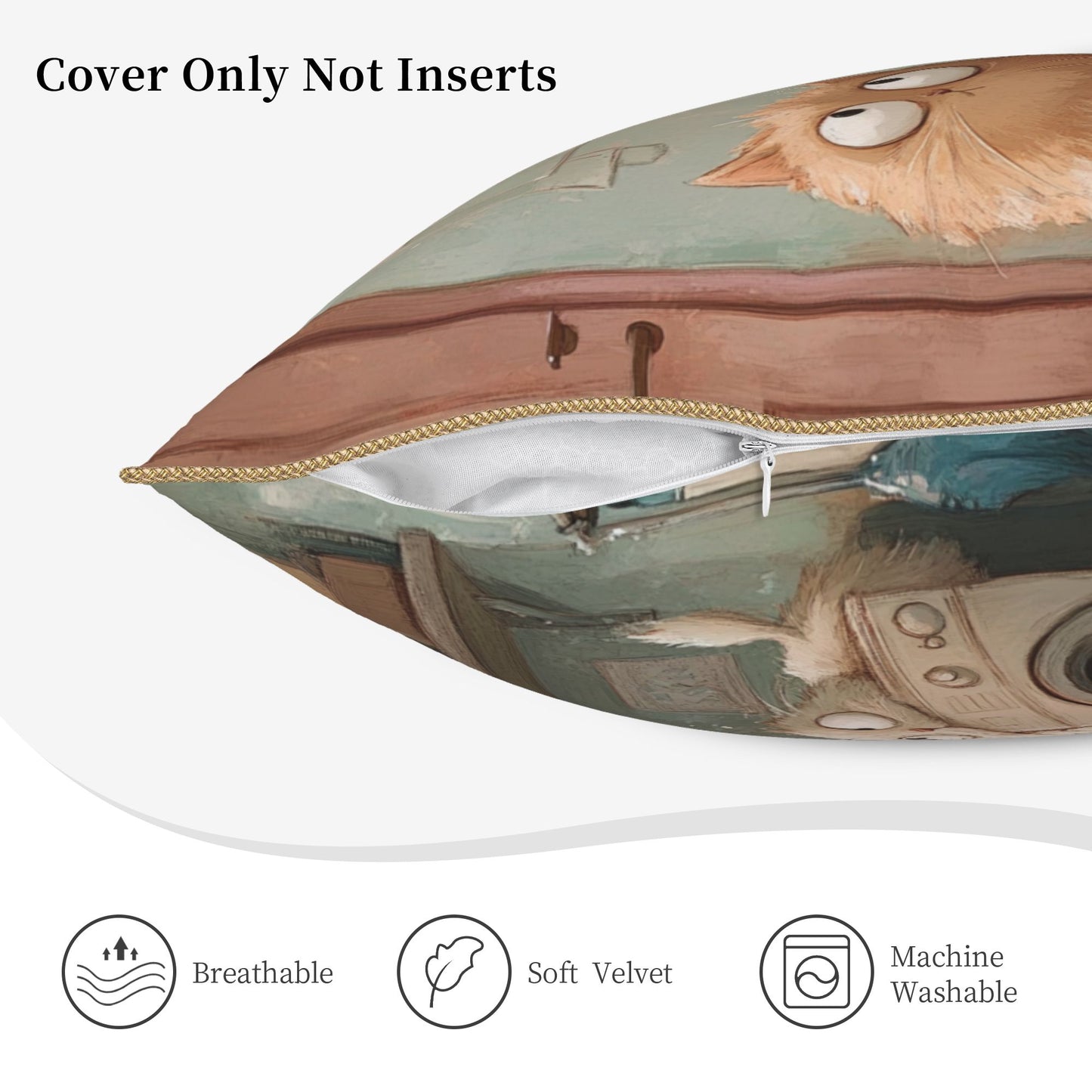 Playful Laundry Room Cats Digital Print Pillow Cover
