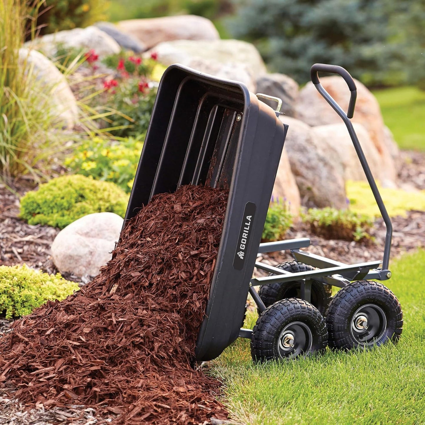 Carts Heavy-Duty Poly Yard Dump Cart, 10 Cu Ft Tub, 1500 lb Haul Capacity