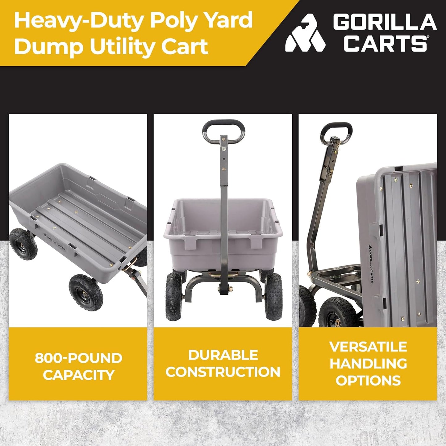 Carts Heavy-Duty Poly Yard Dump Cart, 10 Cu Ft Tub, 1500 lb Haul Capacity