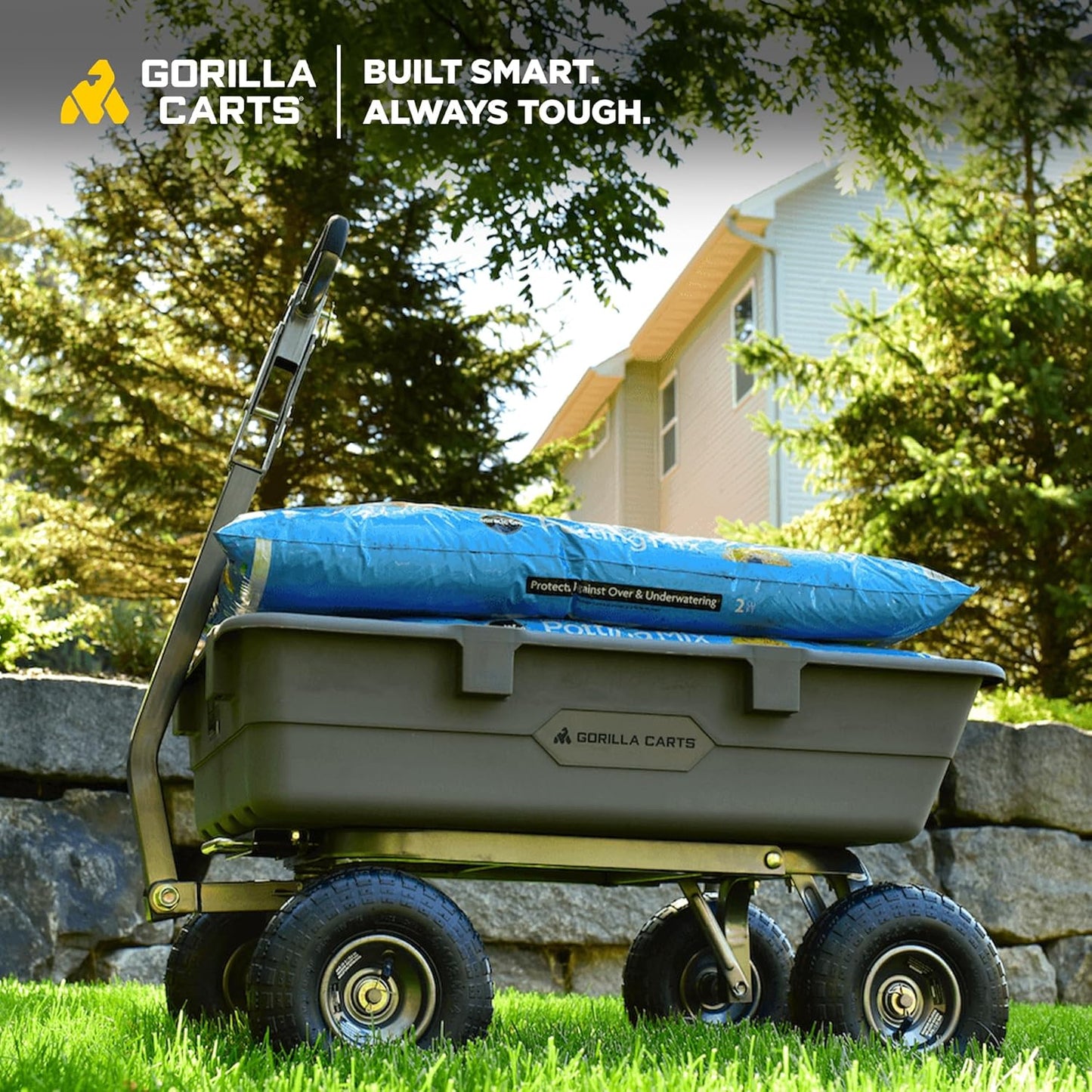 Carts Heavy-Duty Poly Yard Dump Cart, 10 Cu Ft Tub, 1500 lb Haul Capacity