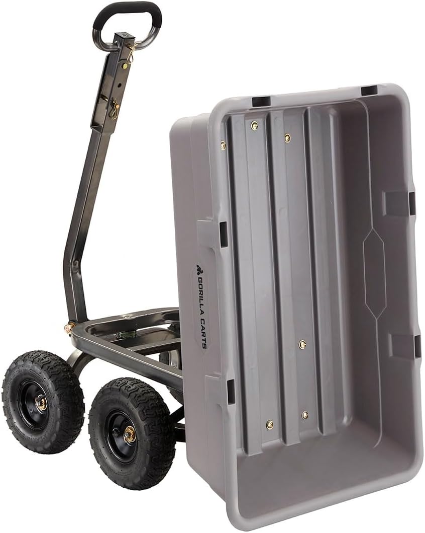 Carts Heavy-Duty Poly Yard Dump Cart, 10 Cu Ft Tub, 1500 lb Haul Capacity