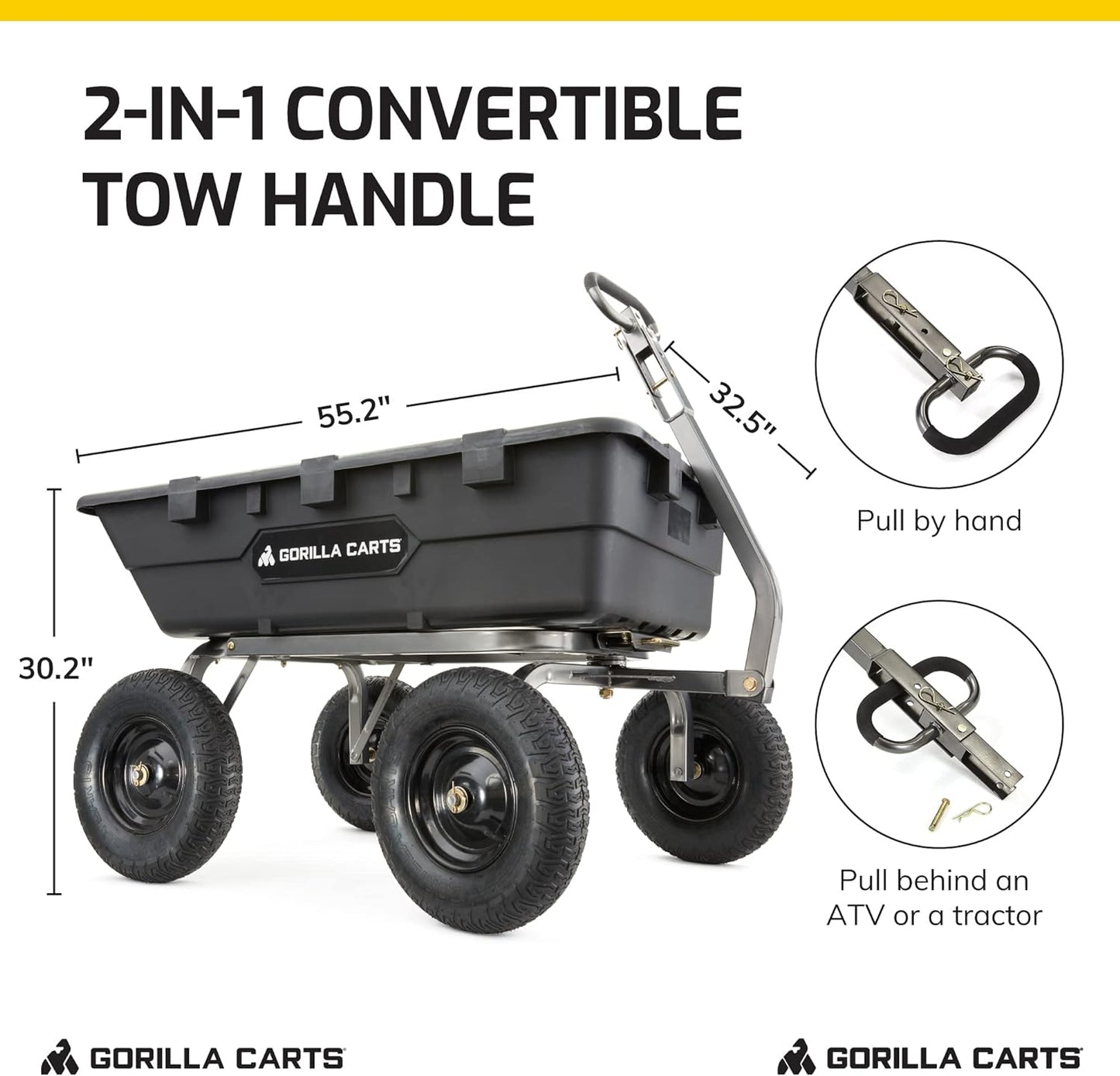 Carts Heavy-Duty Poly Yard Dump Cart, 10 Cu Ft Tub, 1500 lb Haul Capacity