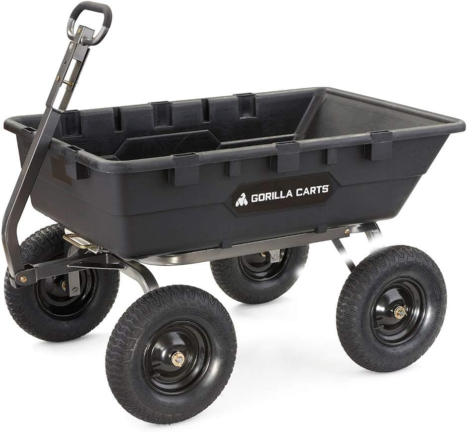 Carts Heavy-Duty Poly Yard Dump Cart, 10 Cu Ft Tub, 1500 lb Haul Capacity