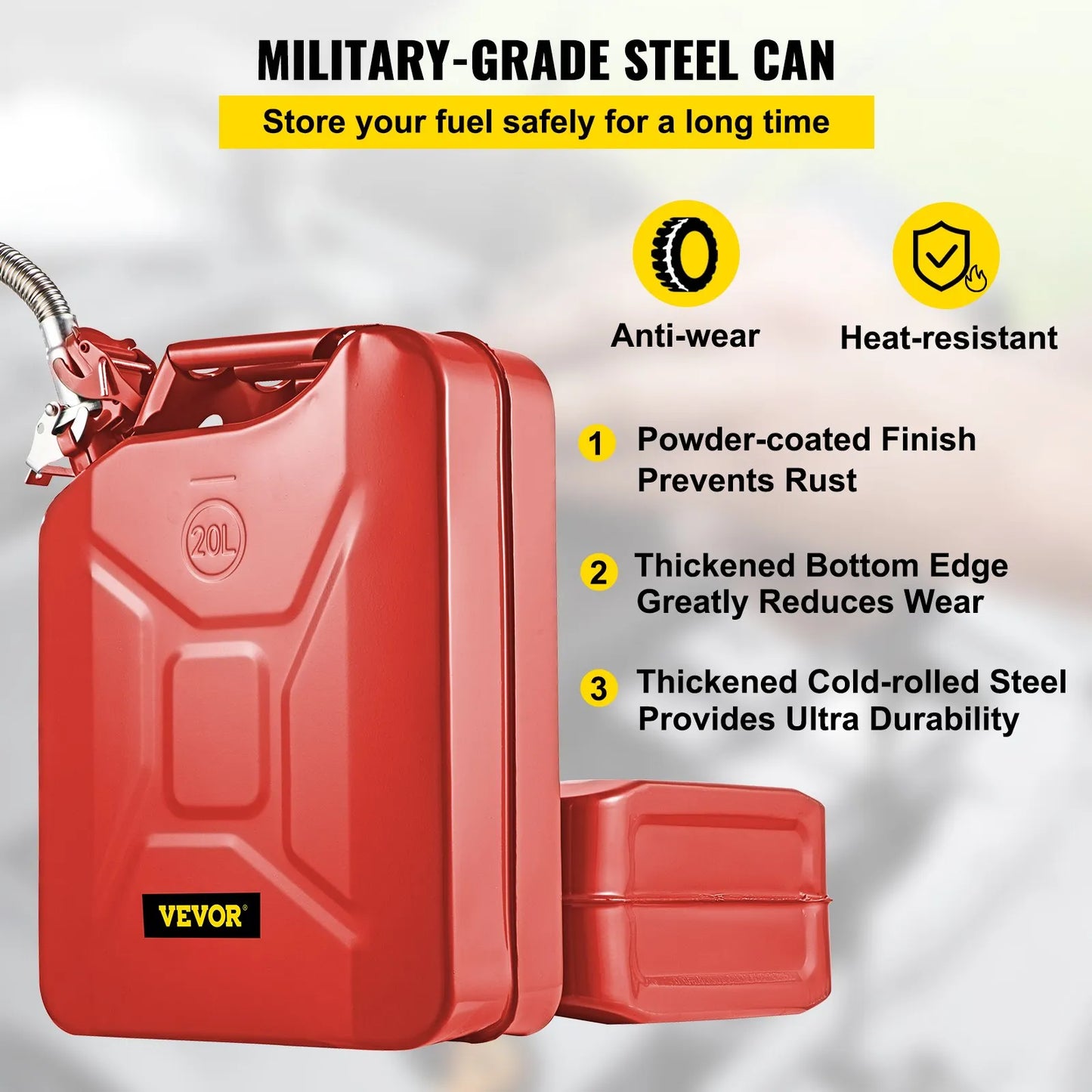 20 L Portable Jerry Gas Can with Flexible Spout System