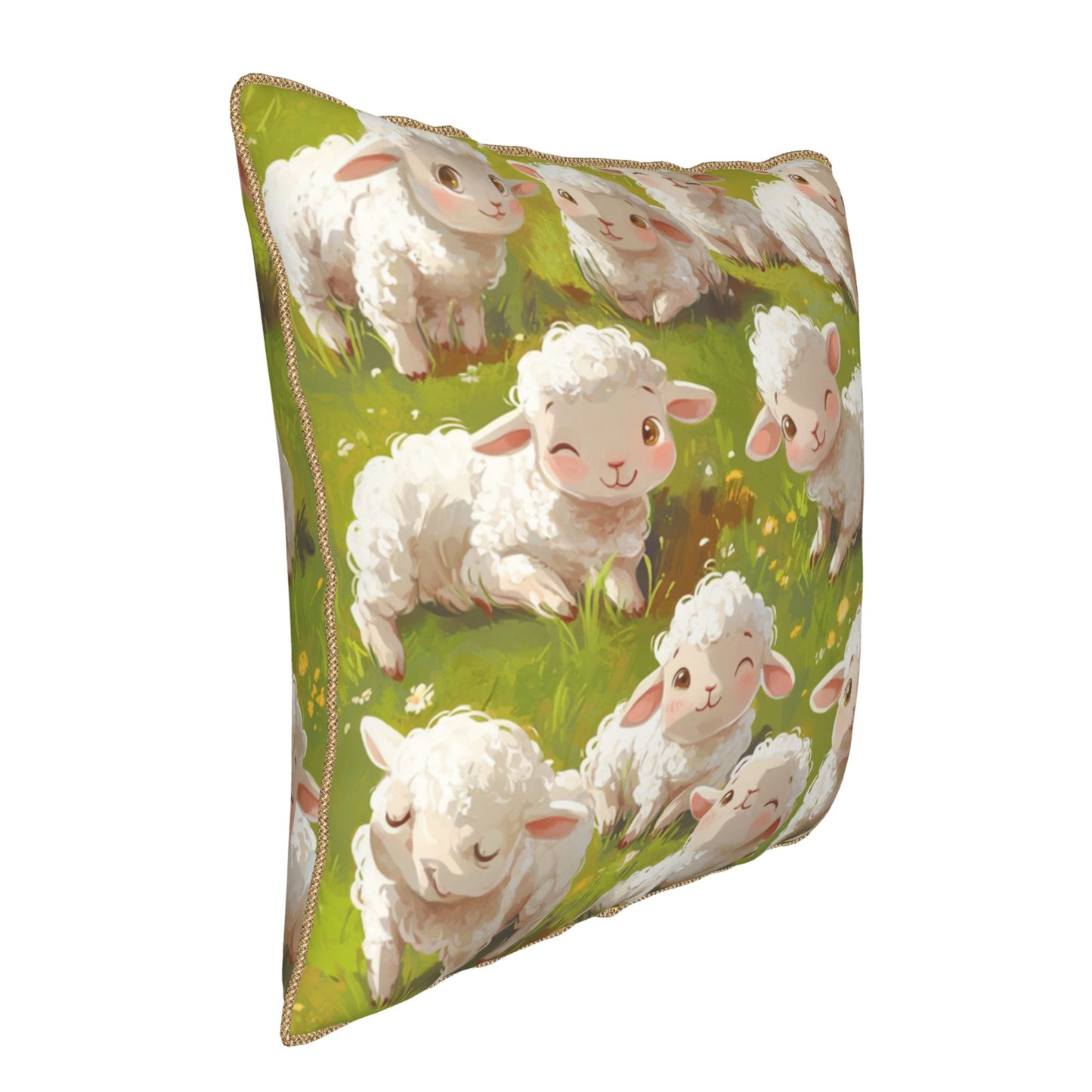 Whimsical Meadow Lambs Digital Print Pillow Cover