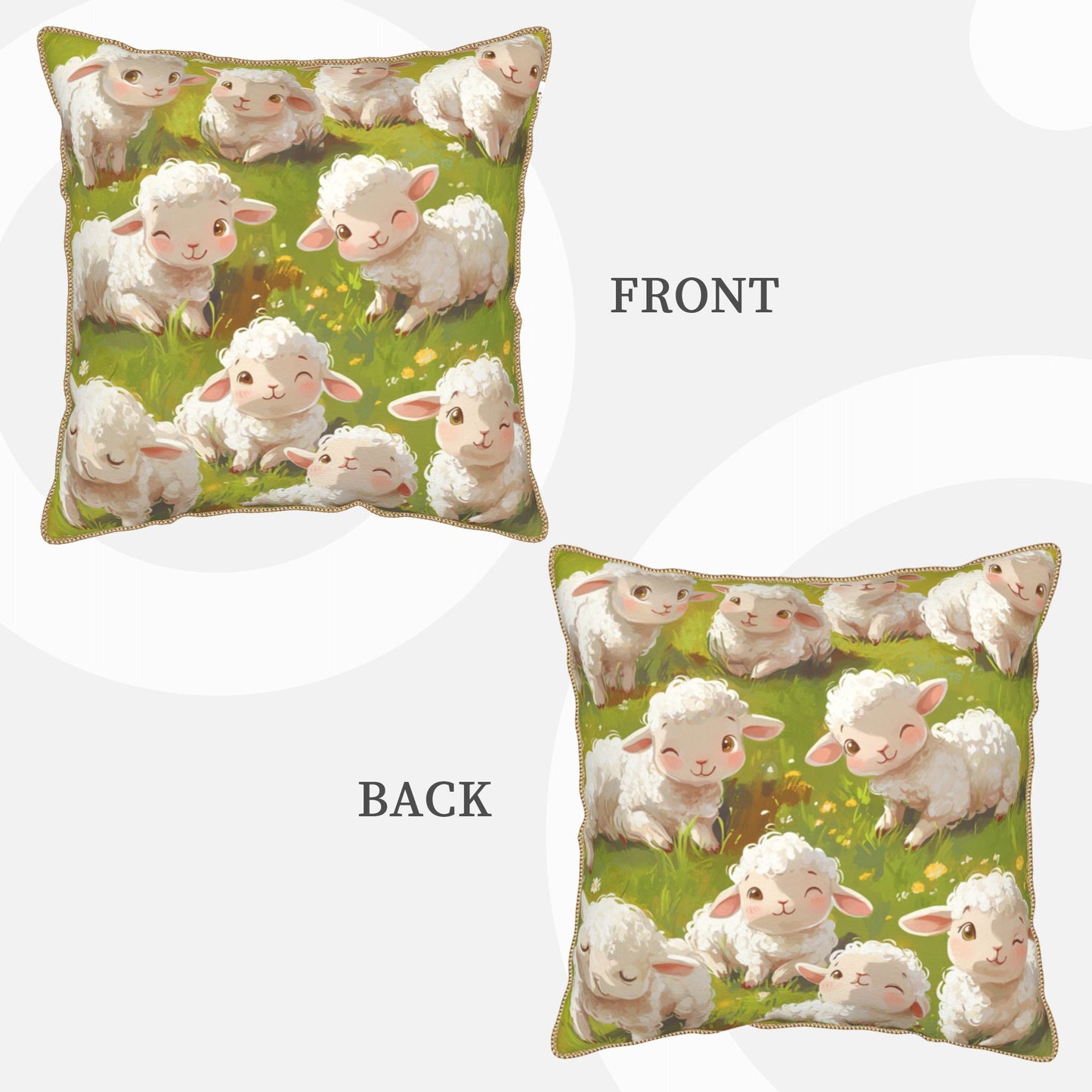 Whimsical Meadow Lambs Digital Print Pillow Cover