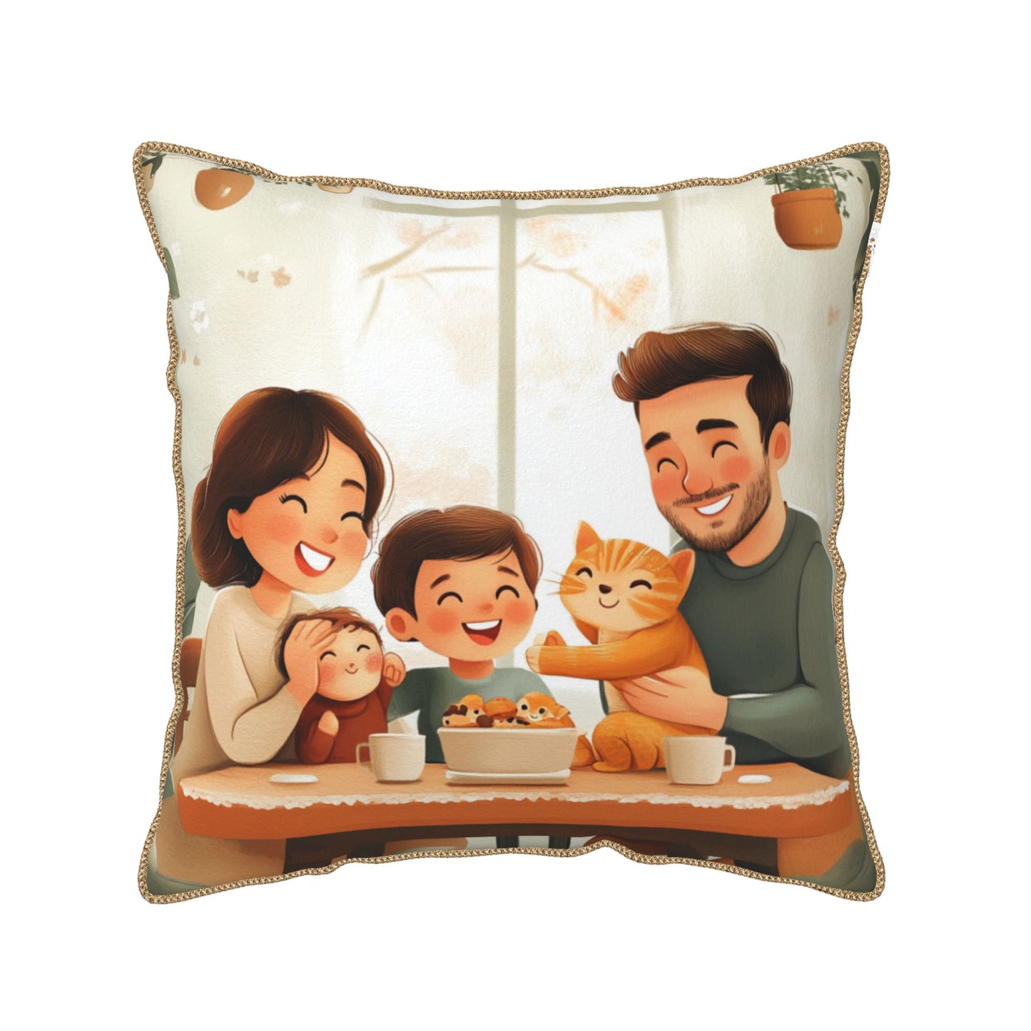Cozy Family Dinner Digital Print Pillow Cover