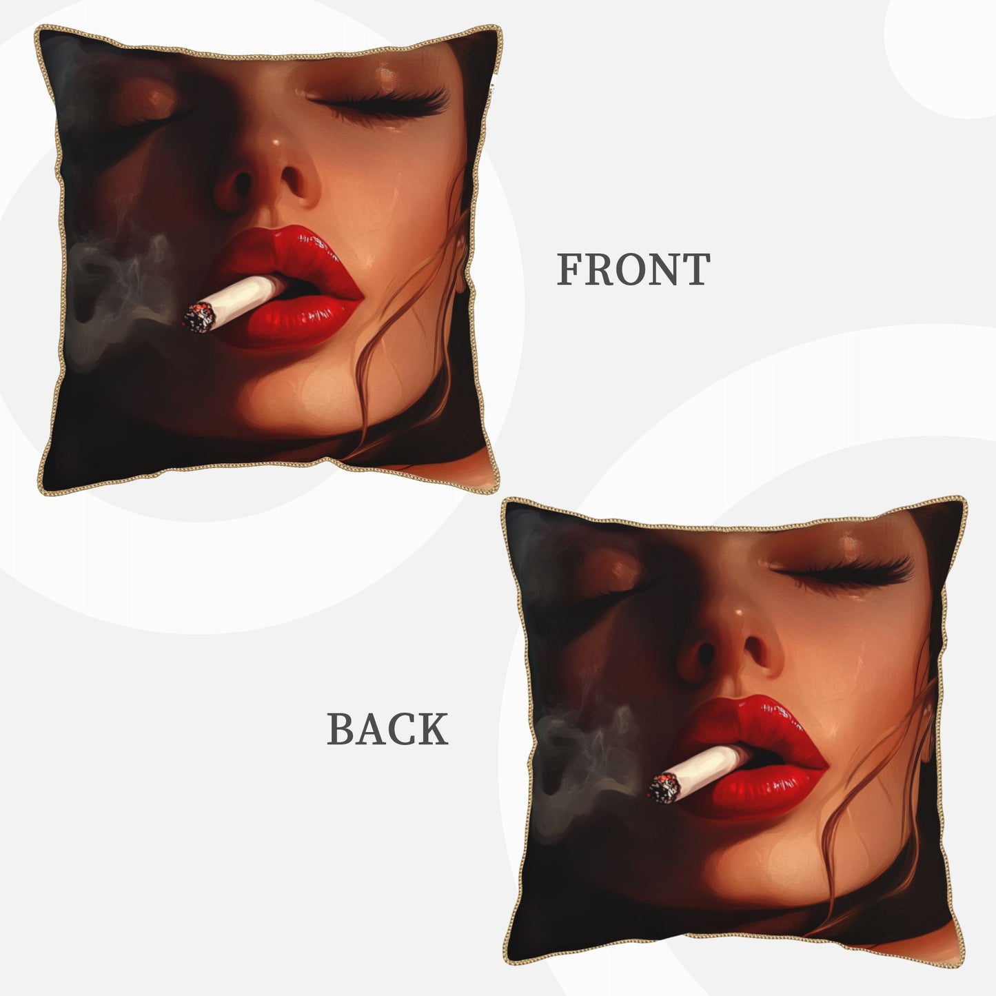 Urban Noir – Red Lips & Smoke Digital Print Pillow Cover