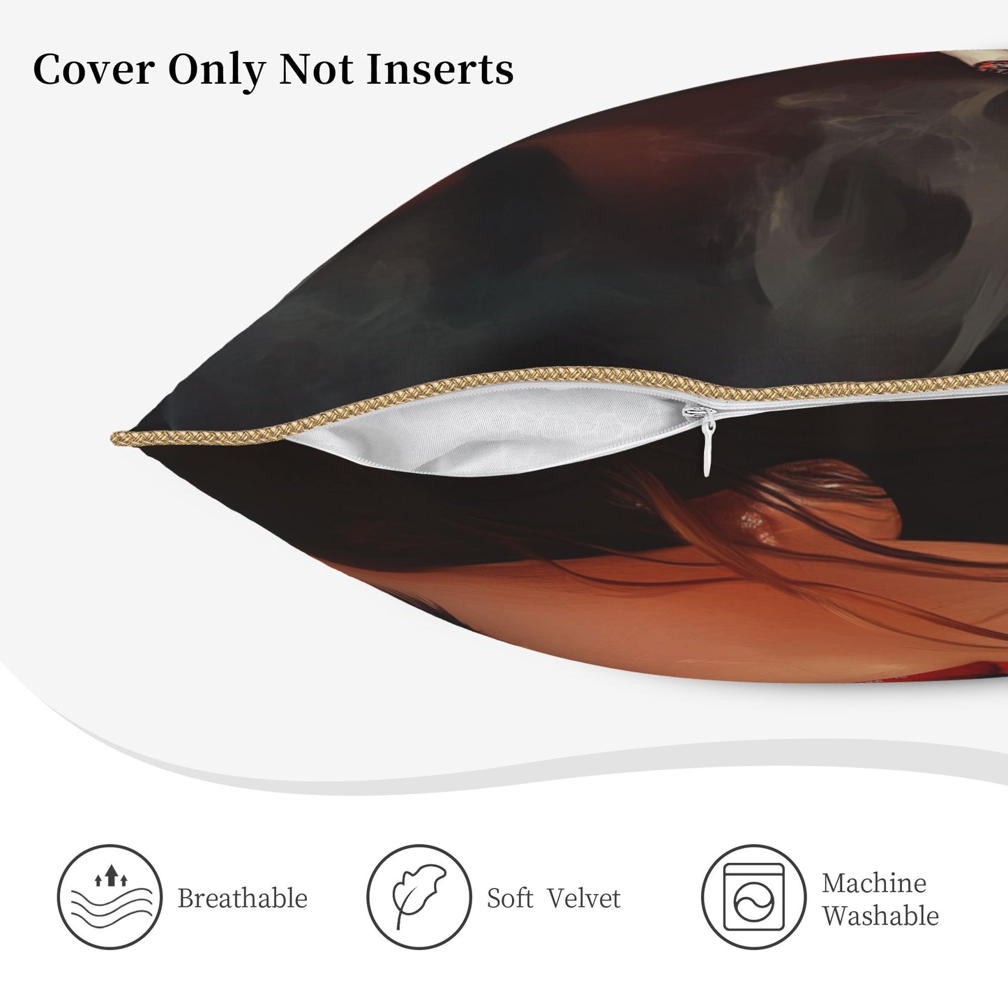 Urban Noir – Red Lips & Smoke Digital Print Pillow Cover