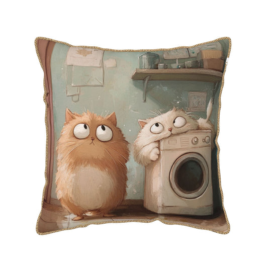 Playful Laundry Room Cats Digital Print Pillow Cover