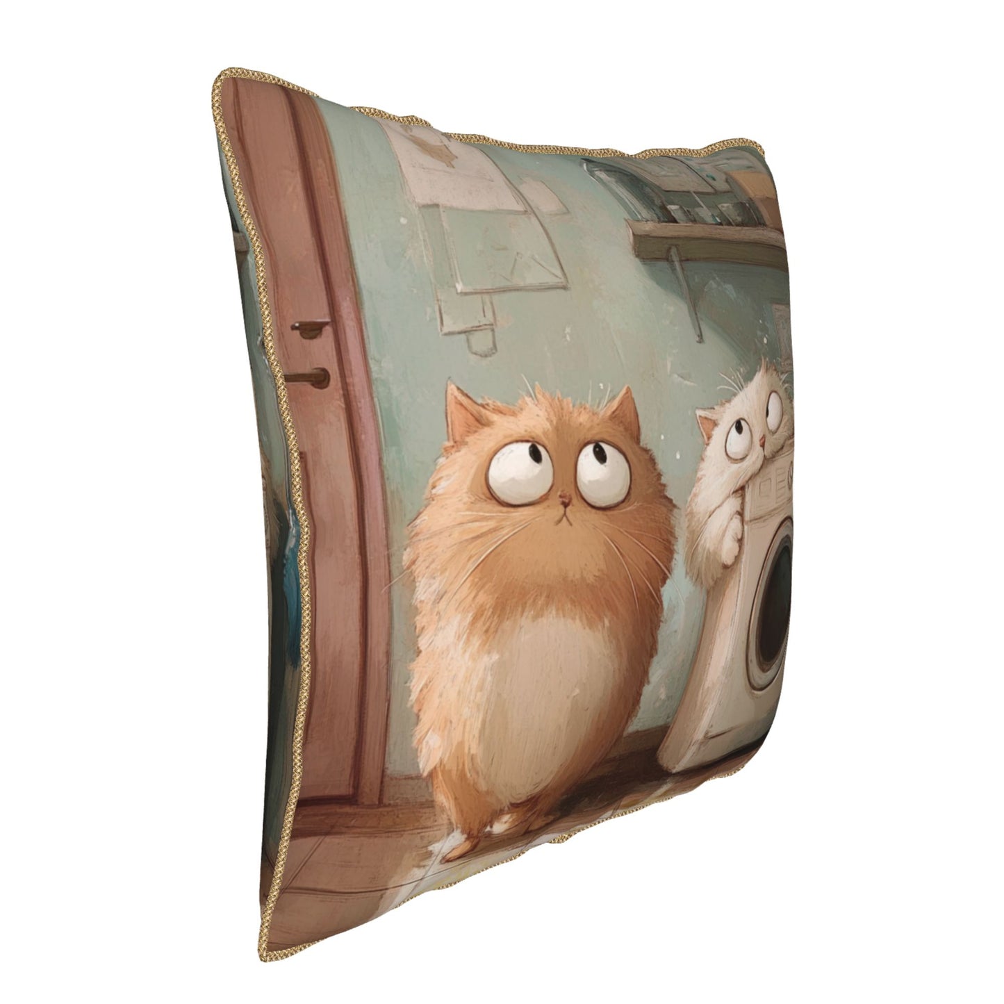 Playful Laundry Room Cats Digital Print Pillow Cover