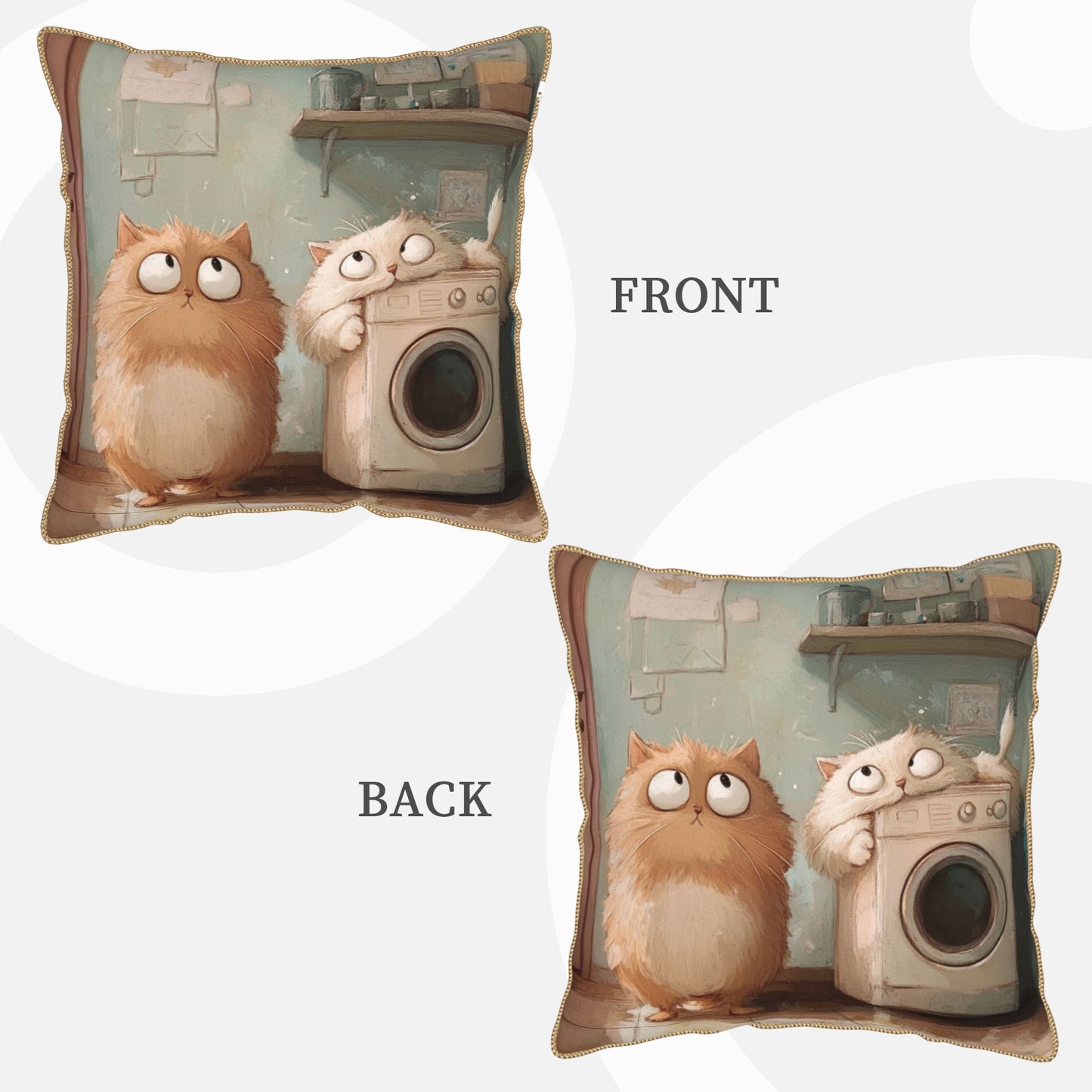 Playful Laundry Room Cats Digital Print Pillow Cover