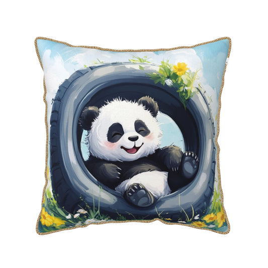 Country Bloom Lazy Panda in Tire Pillow Cover