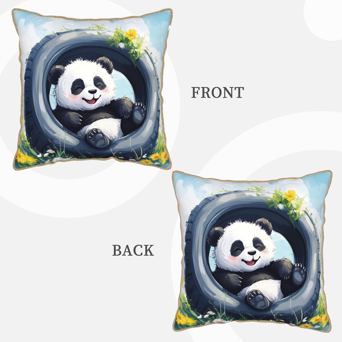 Country Bloom Lazy Panda in Tire Pillow Cover