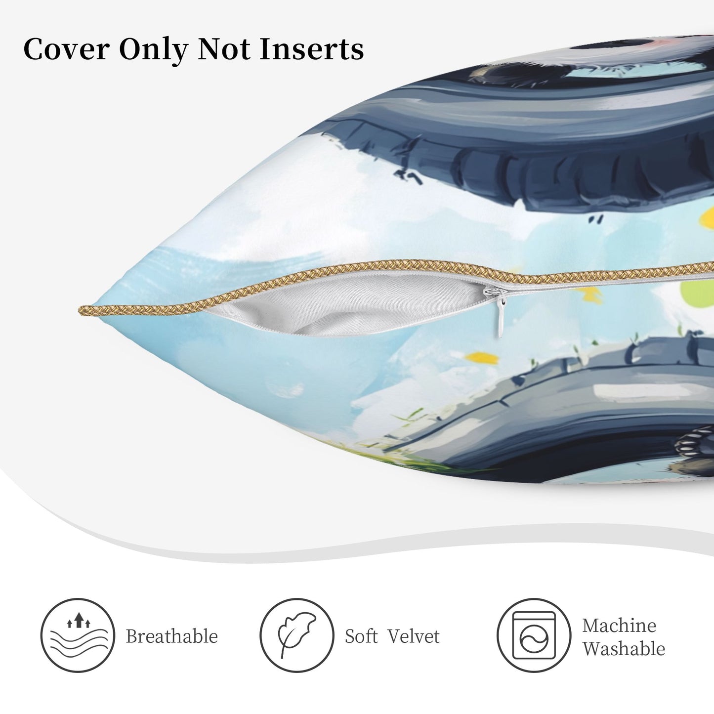 Country Bloom Lazy Panda in Tire Pillow Cover