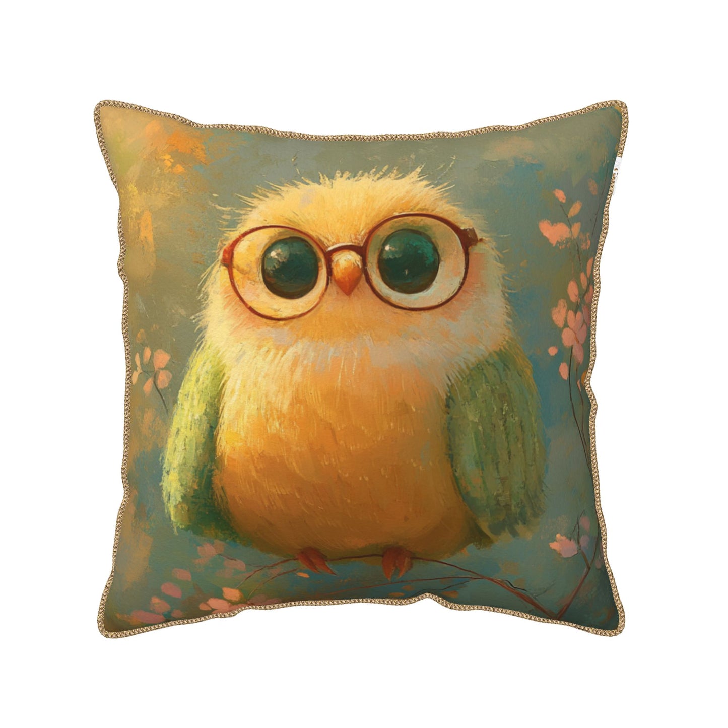 Adorable Owl with Glasses Digital Print Pillow Cover