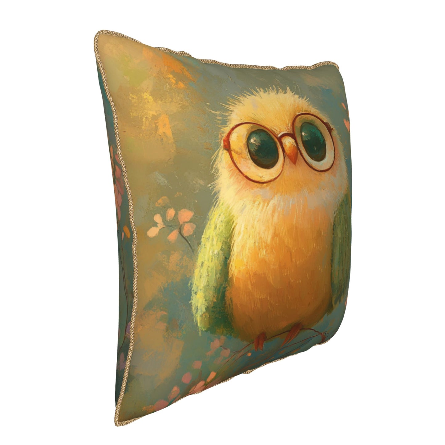 Adorable Owl with Glasses Digital Print Pillow Cover