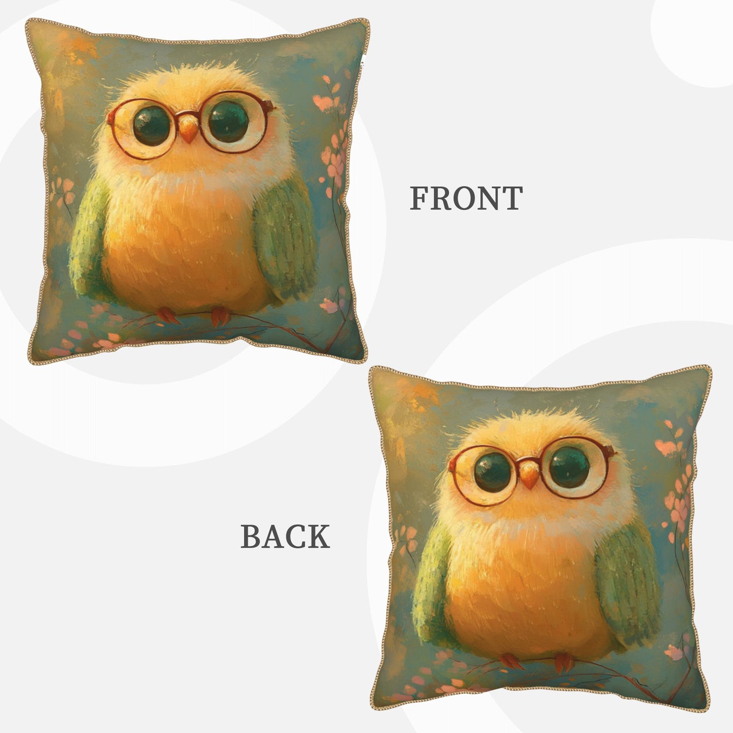 Adorable Owl with Glasses Digital Print Pillow Cover