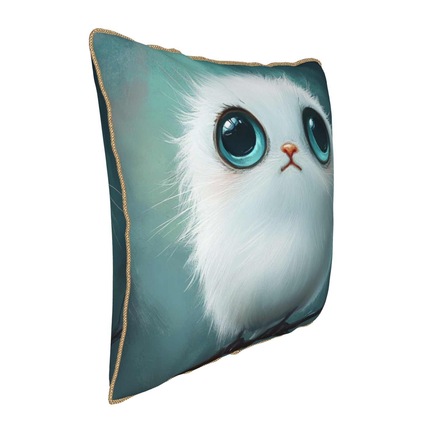 Cute Big-Eyed Fluffy Bird Digital Print Pillow Cover
