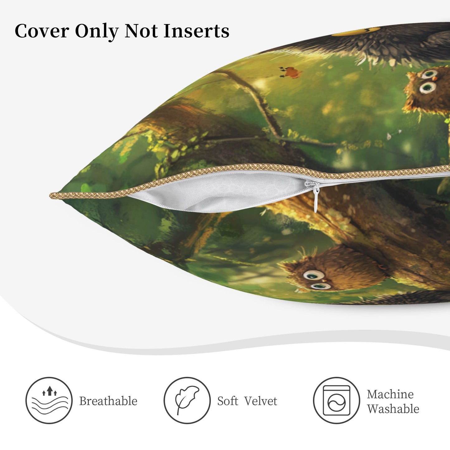 Forest Siesta – Adorable Fluffy Owl Digital Print Pillow Cover