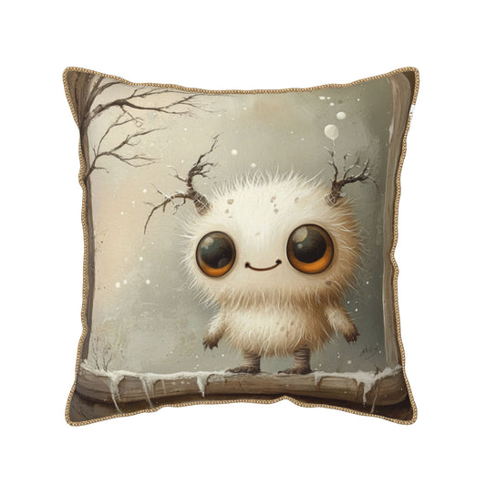 Winter Sprite Fuzzy Creature Digital Print Pillow Cover