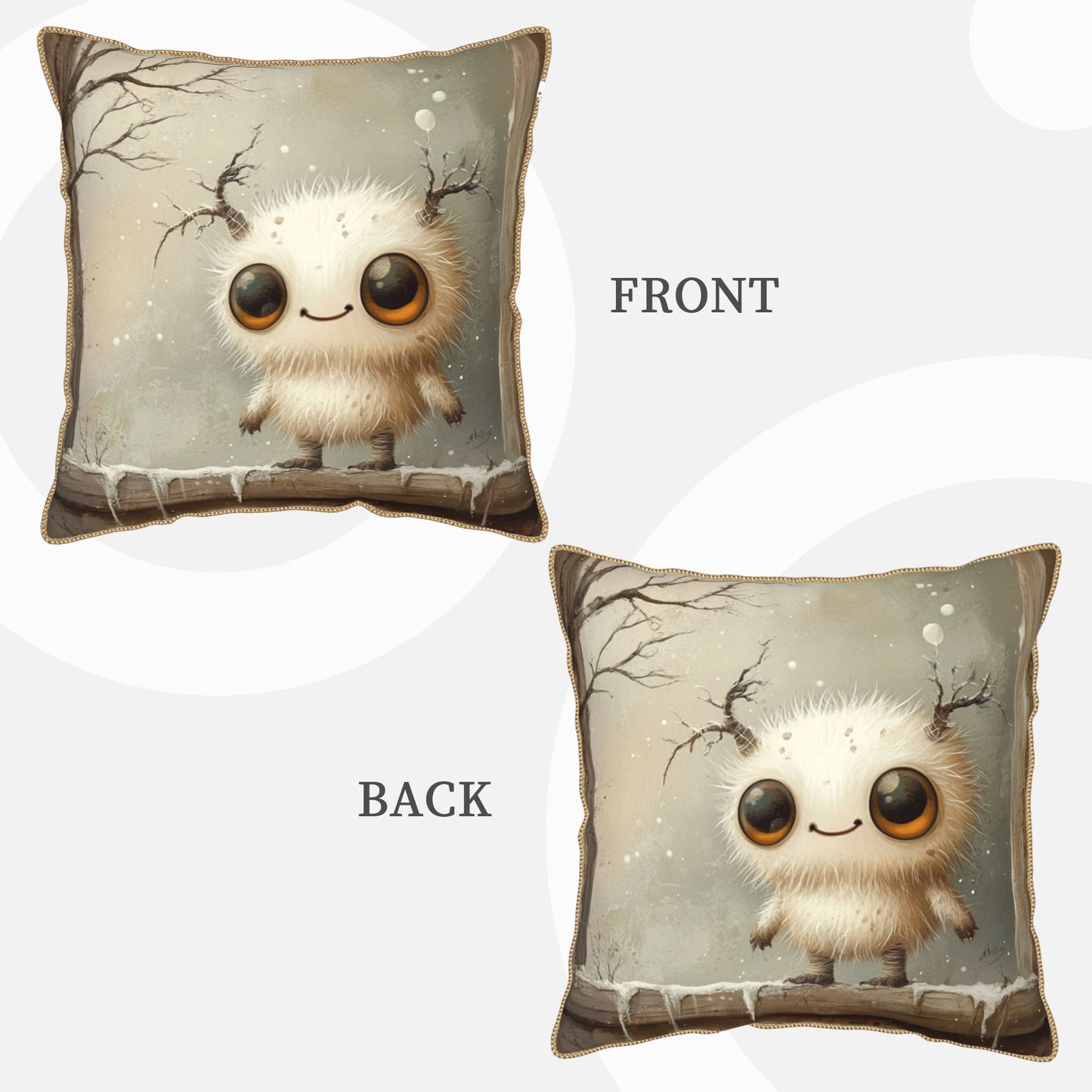Winter Sprite Fuzzy Creature Digital Print Pillow Cover