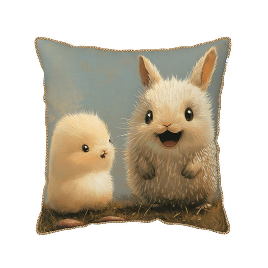 Cute Bunny & Chick Digital Print Pillow Cover