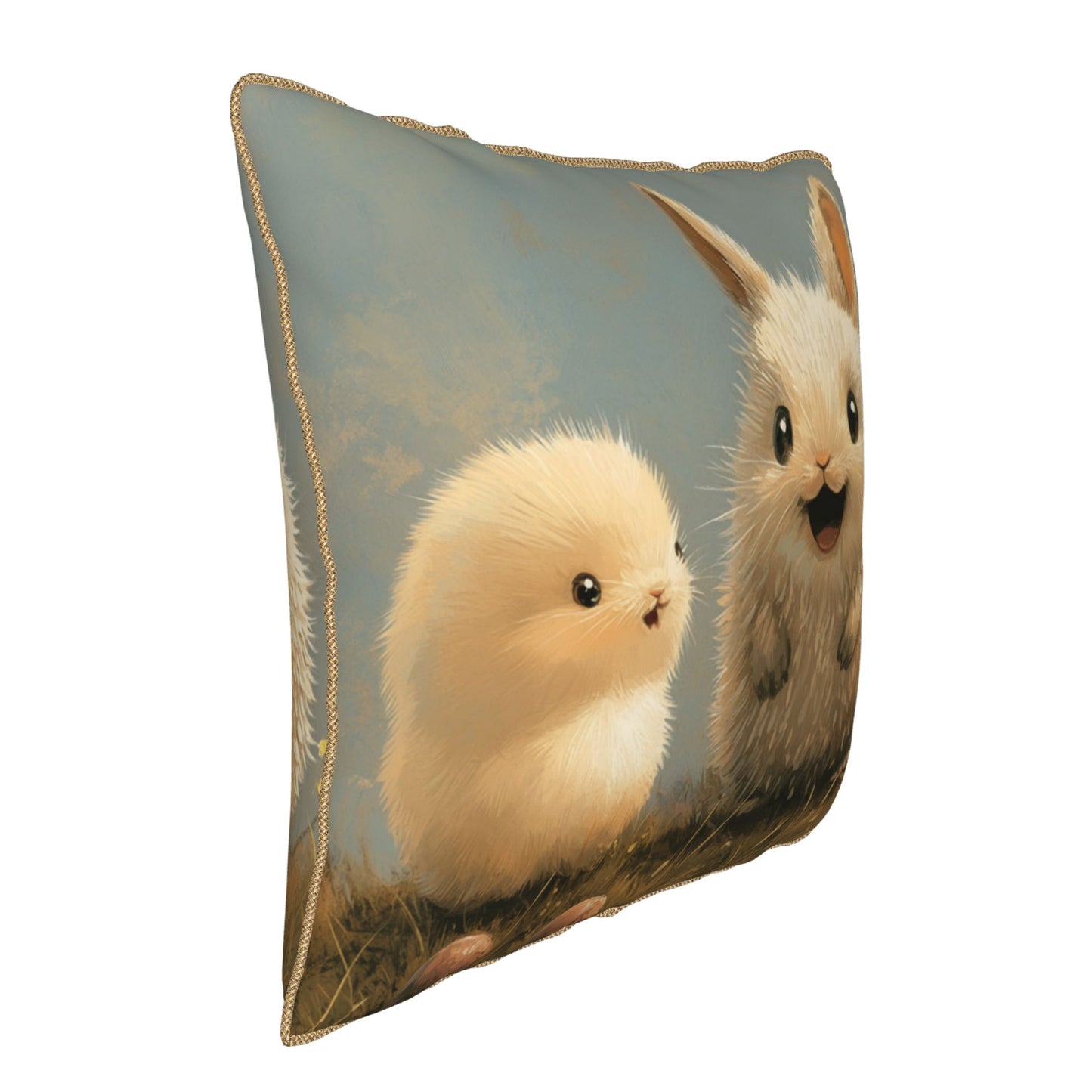 Cute Bunny & Chick Digital Print Pillow Cover
