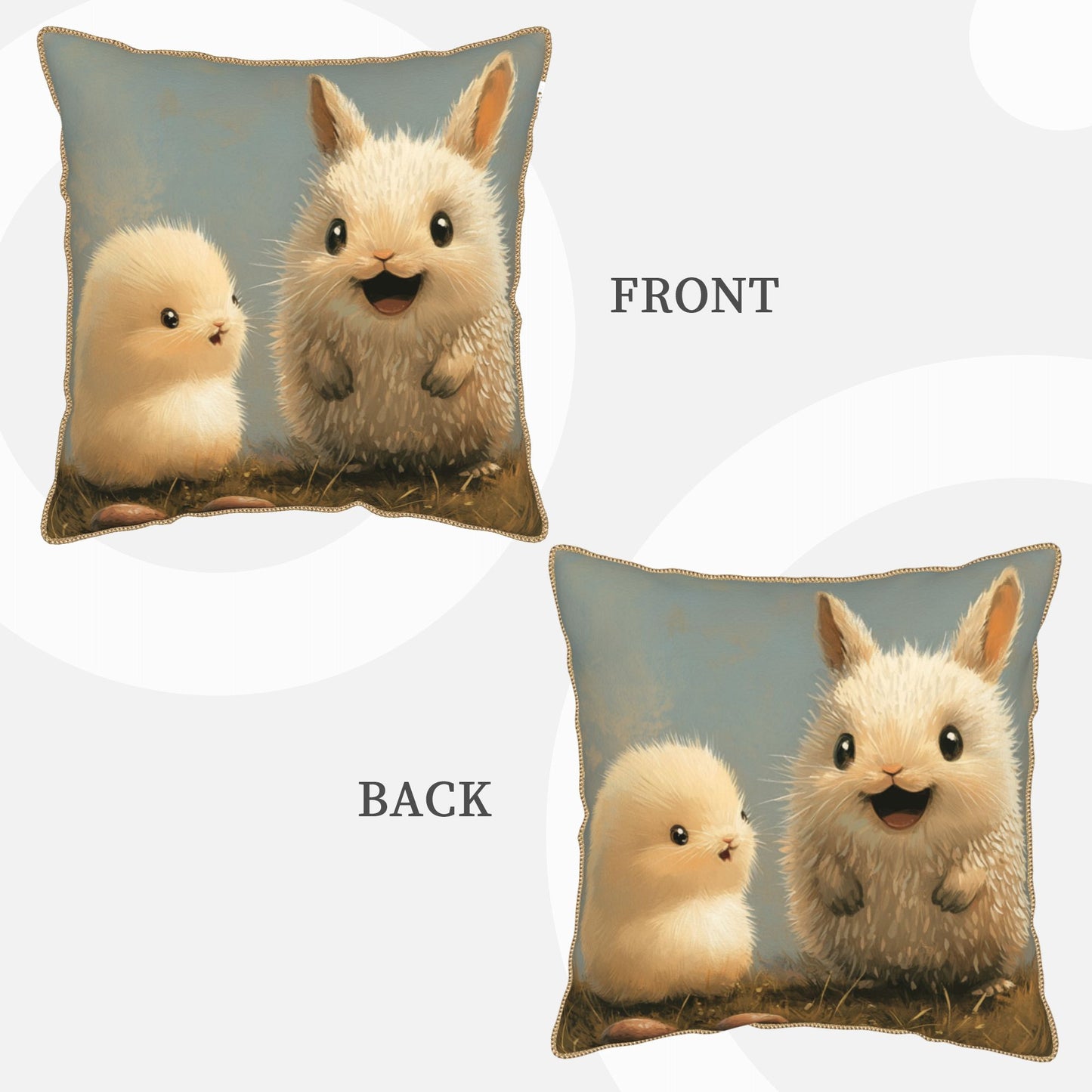 Cute Bunny & Chick Digital Print Pillow Cover