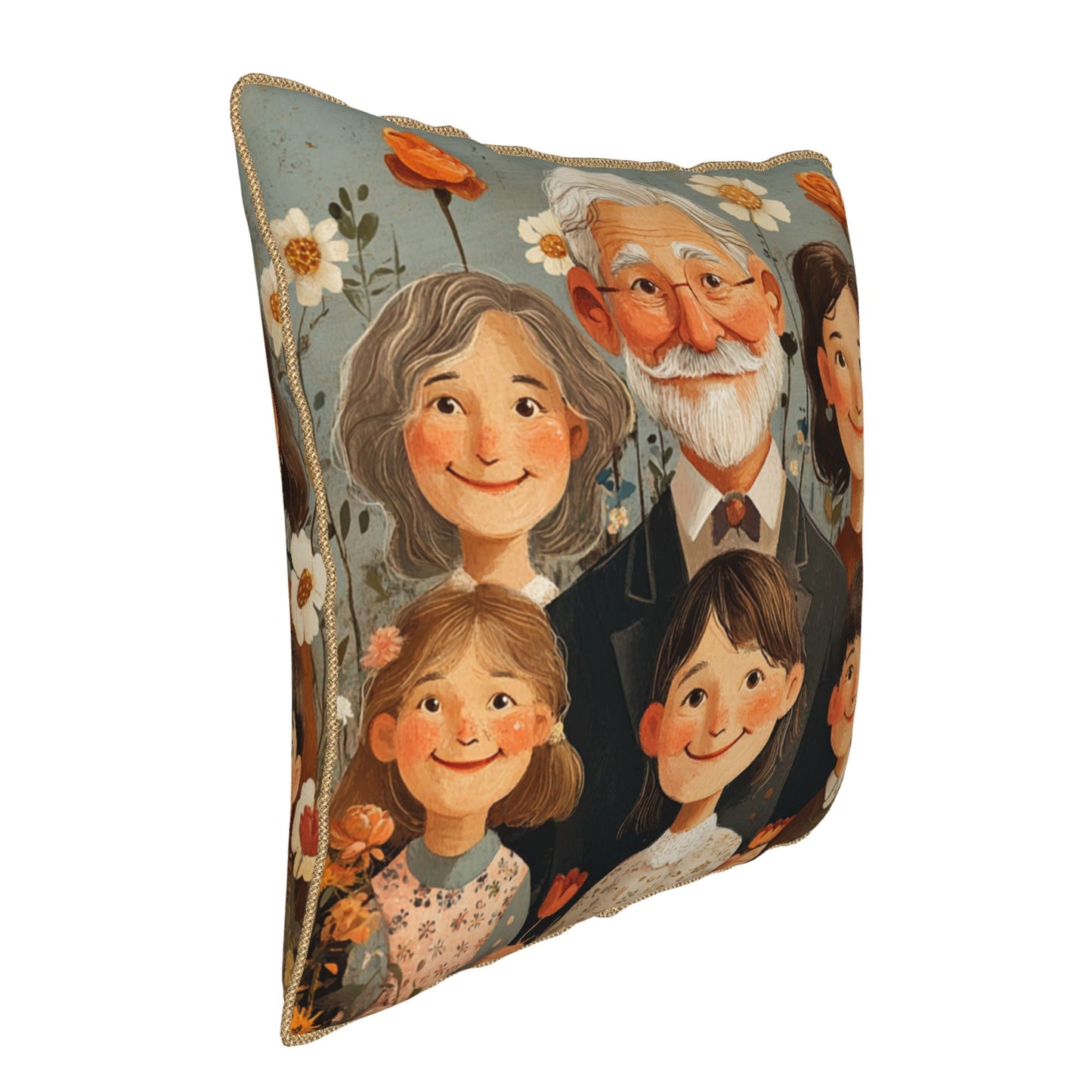 Generations of Love – Warm Family Portrait Digital Print Pillow Cover