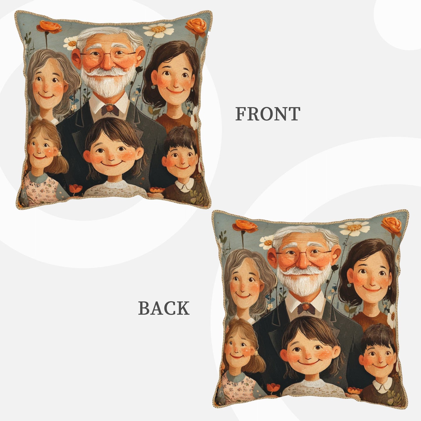 Generations of Love – Warm Family Portrait Digital Print Pillow Cover