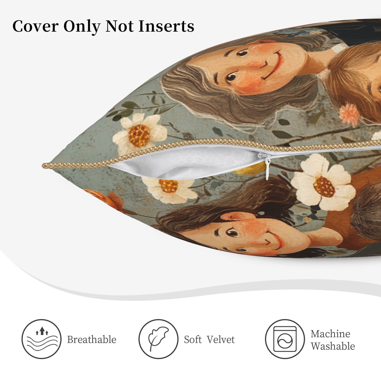 Generations of Love – Warm Family Portrait Digital Print Pillow Cover